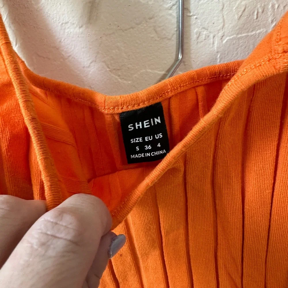 SHEIN Orange Ribbed Tank Romper Set - Picture 2 of 3